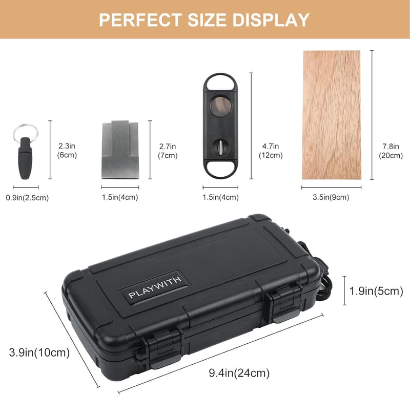 Travel Humidor Box with Cigar Accessories - Holds 4-5 Cigars