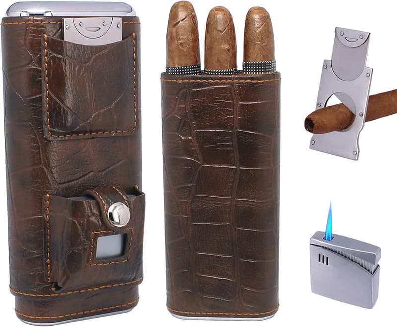 Luxury Cigar Humidor Case Set with Lighter & Cutter for Men