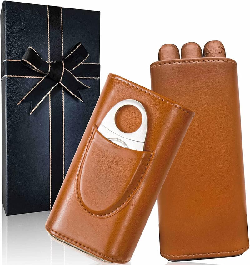 Cigar Travel Case with Cutter & Gift Box for Men