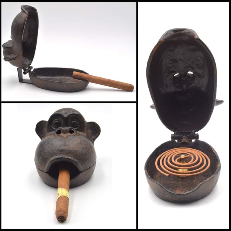 Outdoor Cast Iron Monkey Cigar Ashtray - Great Gift for Smokers