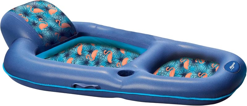 Extra Large Aqua Inflatable Pool Lounge with Headrest & Cupholder