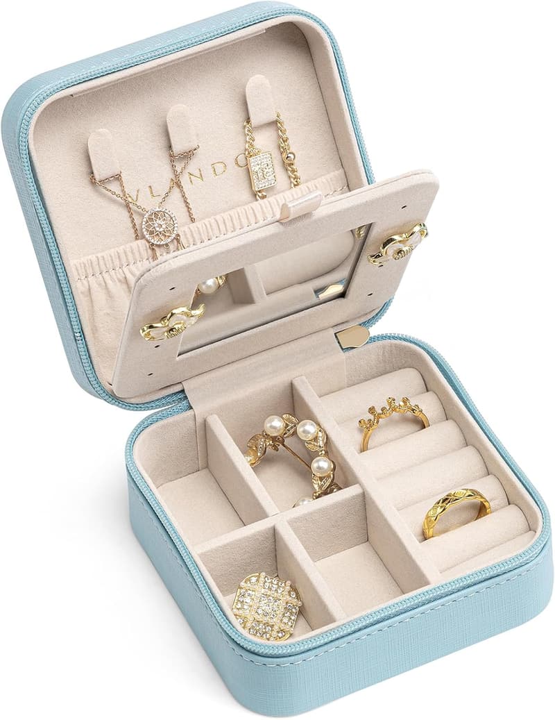 Teacher Appreciation Travel Jewelry Box - Blue Organizer with Mirror