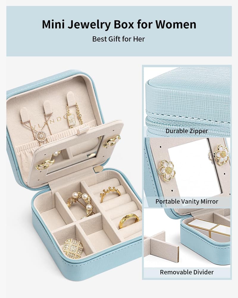 Teacher Appreciation Travel Jewelry Box - Blue Organizer with Mirror