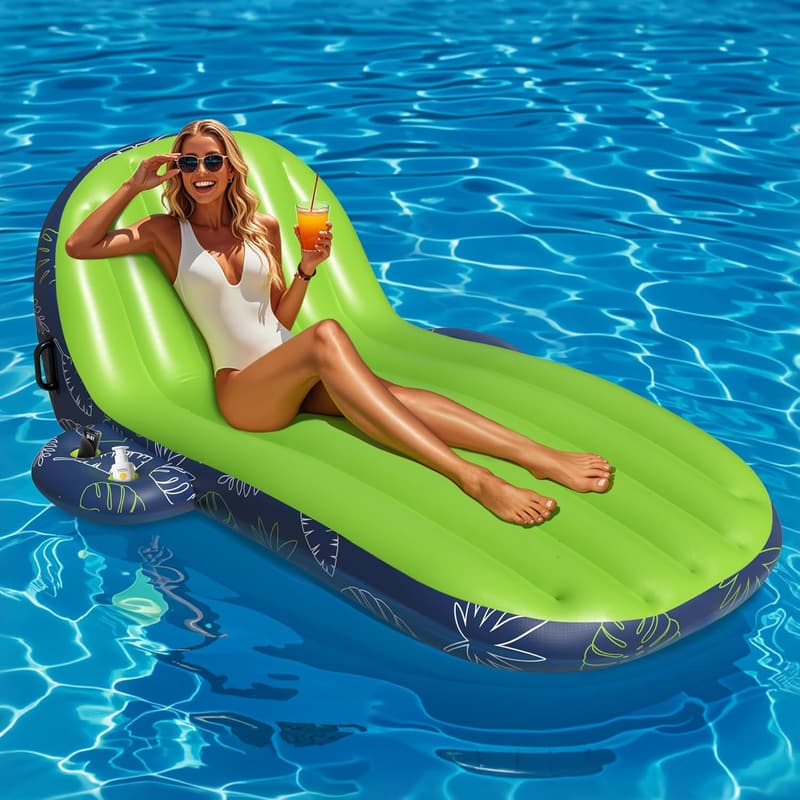 Extra Large Inflatable Pool Lounger with Cup Holder