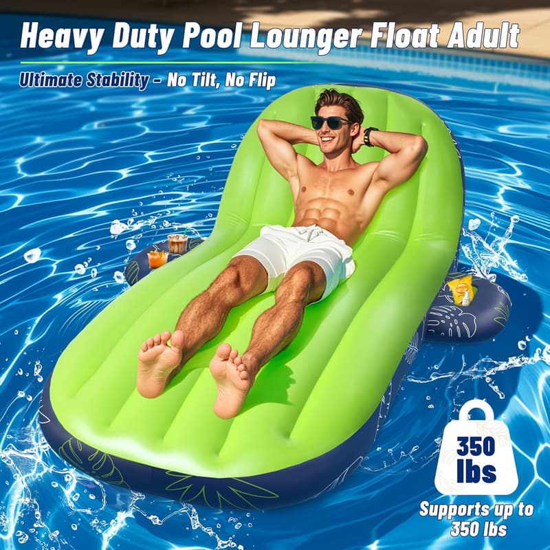 Extra Large Inflatable Pool Lounger with Cup Holder