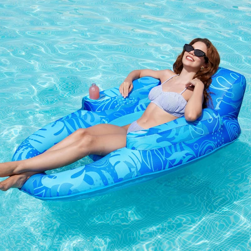 Inflatable Pool Lounger with Cup Holders for Adults