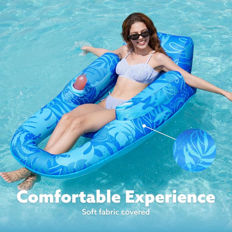 Inflatable Pool Lounger with Cup Holders for Adults