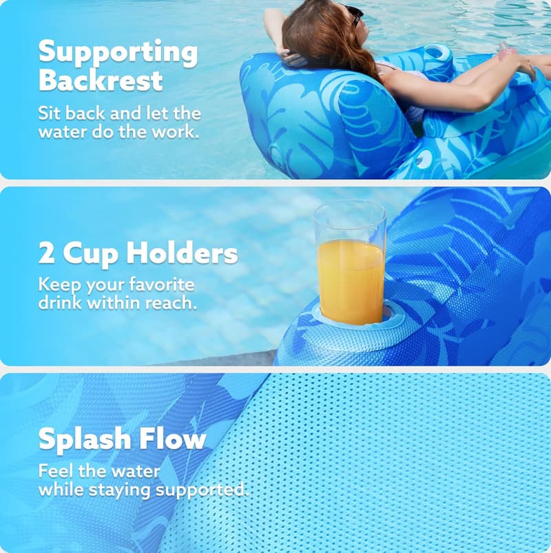Inflatable Pool Lounger with Cup Holders for Adults