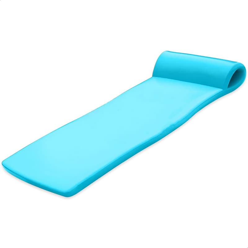 Adult Lounger Pool Float Mat with Built-In Pillow, Tropical Teal