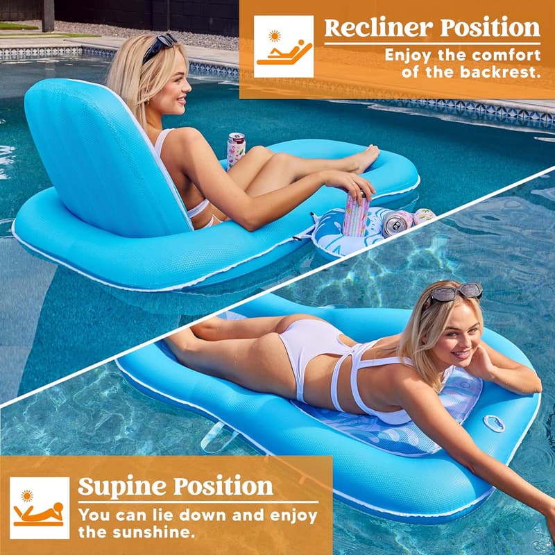 Adult Pool Lounger - Convertible 2-in-1 Float with Cup Holders