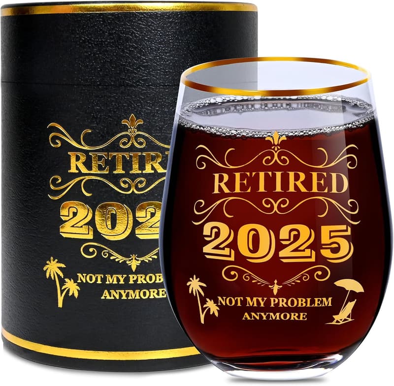 Personalized 2025 Retirement Stemless Wine Glass - 18 oz