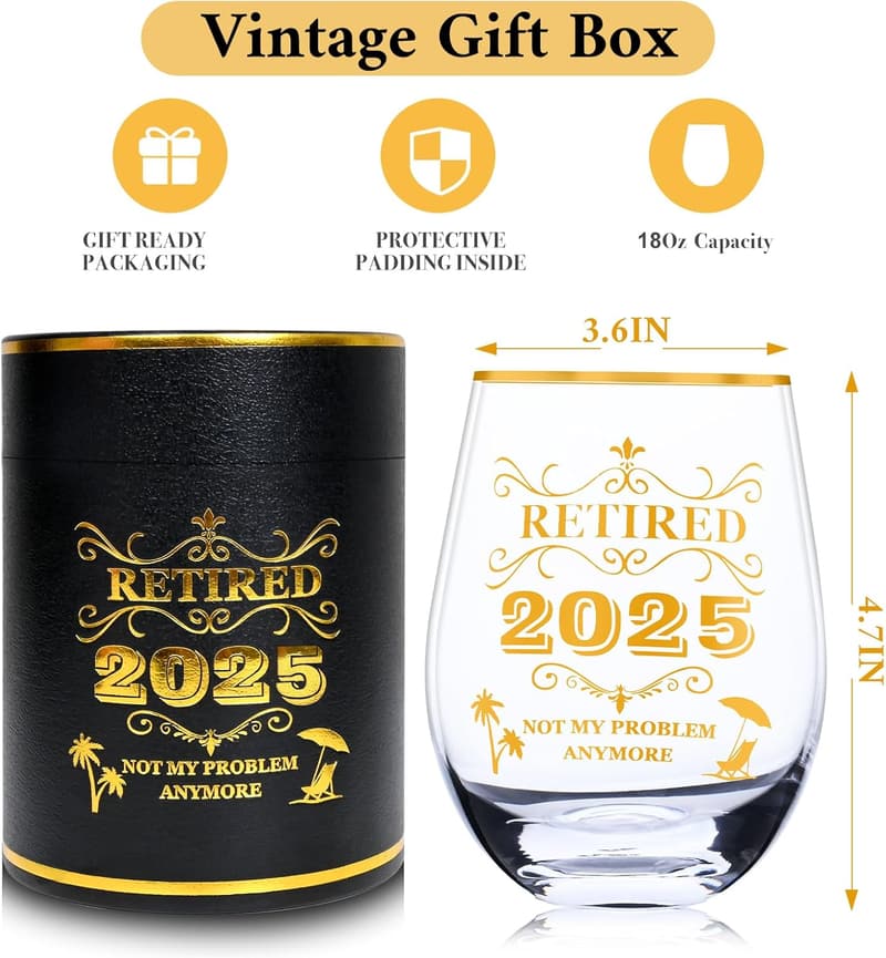 Personalized 2025 Retirement Stemless Wine Glass - 18 oz
