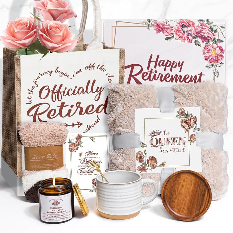 Funny Luxury Retirement Gift Box for Women – Blanket, Mug, Candle, Tote