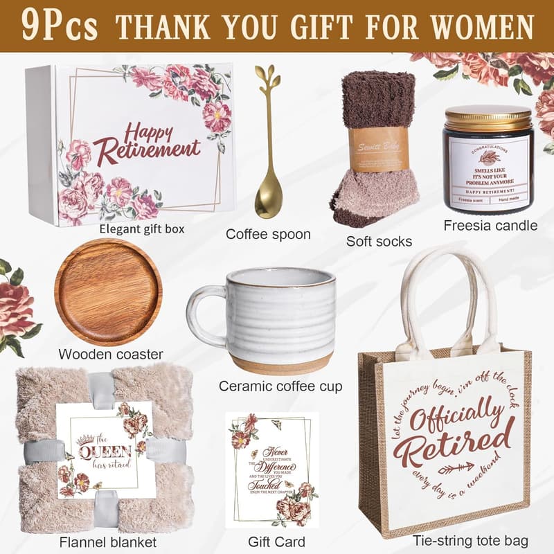 Funny Luxury Retirement Gift Box for Women – Blanket, Mug, Candle, Tote
