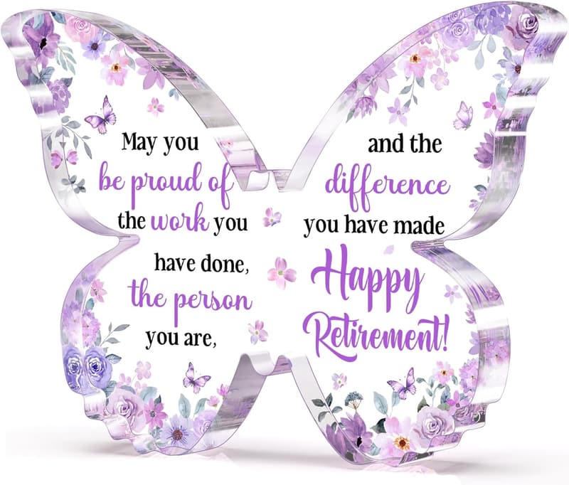Retirement Gift Plaque for Women, Purple Butterfly Decor