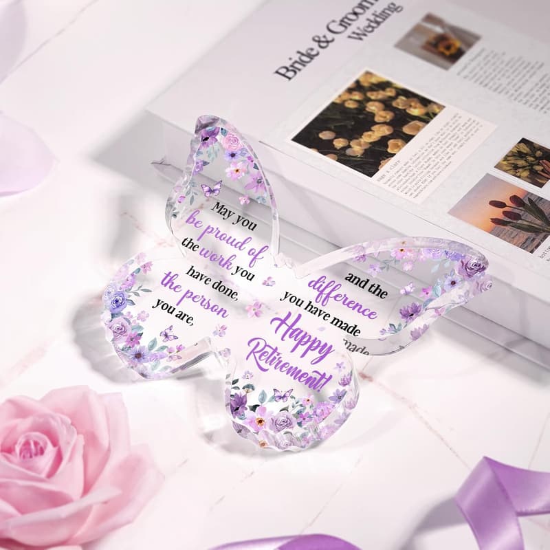 Retirement Gift Plaque for Women, Purple Butterfly Decor