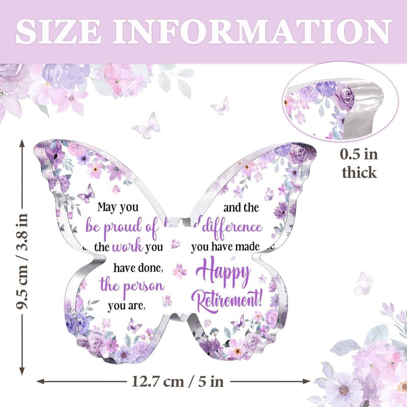 Retirement Gift Plaque for Women, Purple Butterfly Decor