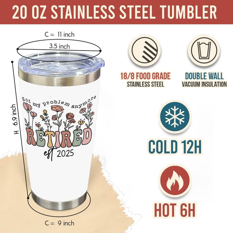 Retirement Tumbler for Women - 20 oz Stainless Steel Cup