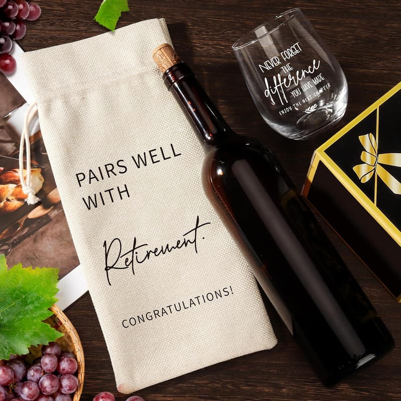Retirement Gift Set for Him & Her - Wine Bag & Glasses