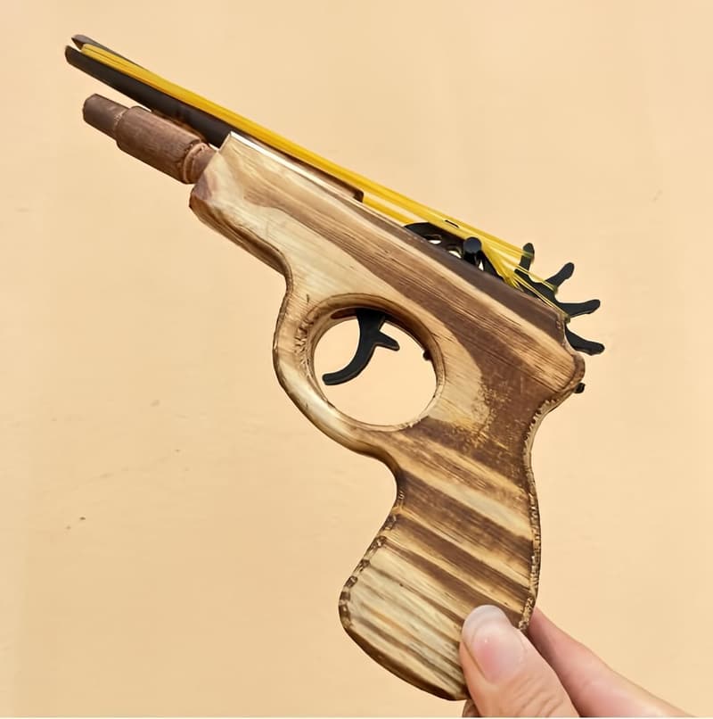 Handmade Wooden Rubber Band Gun Set for Kids - 9 Inches