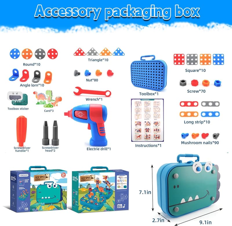 Montessori Dinosaur Play Toolbox Set for Kids Ages 3-5