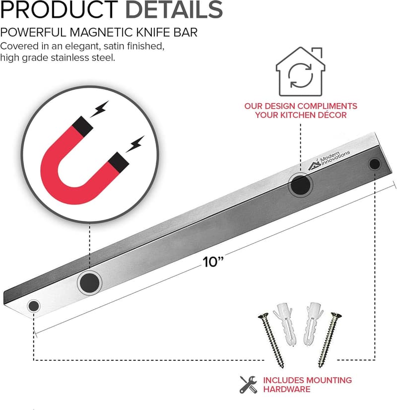 10 Inch Stainless Steel Magnetic Knife Bar - Kitchen Organizer