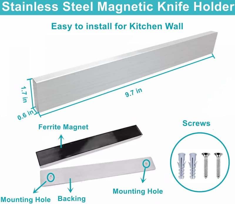 Magnetic Wall Knife Holder - 10 Inch Metal Kitchen Organizer