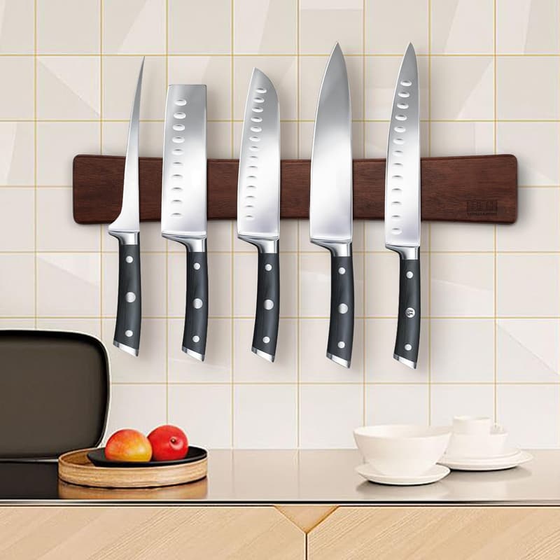 16-Inch Acacia Wood Magnetic Knife Strip for Kitchen Storage