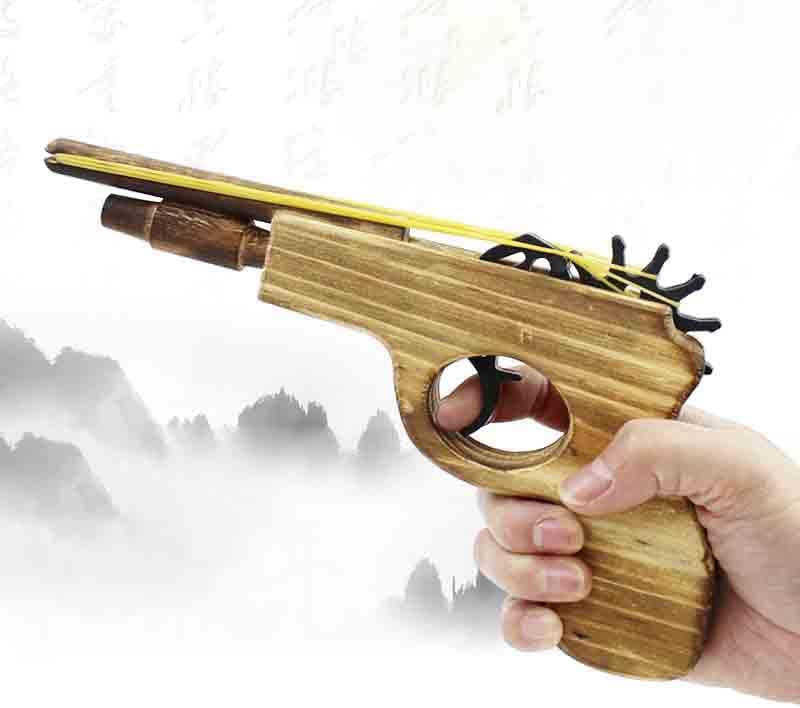 Wooden Rubber Band Gun Toy Set for Kids - 2 Pieces, 100 Bands
