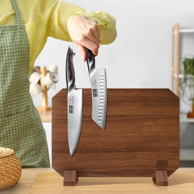 Acacia Wood Magnetic Knife Block - Dual-Sided Kitchen Organizer