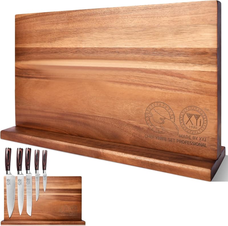 Extra Large Acacia Wood Magnetic Knife Block Organizer