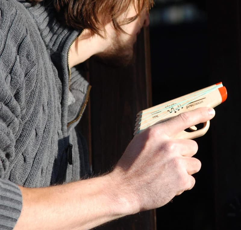 Solid Hardwood Rapid-Fire Rubber Band Gun with Walnut Grips