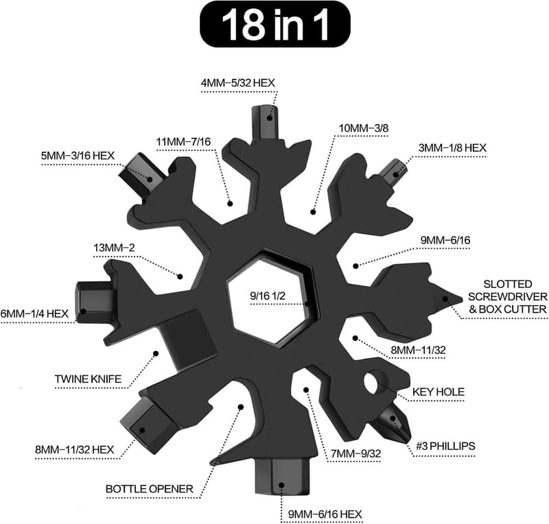 Christmas Multi-Tool Gift Set for Men - 18-in-1 Snowflake Design