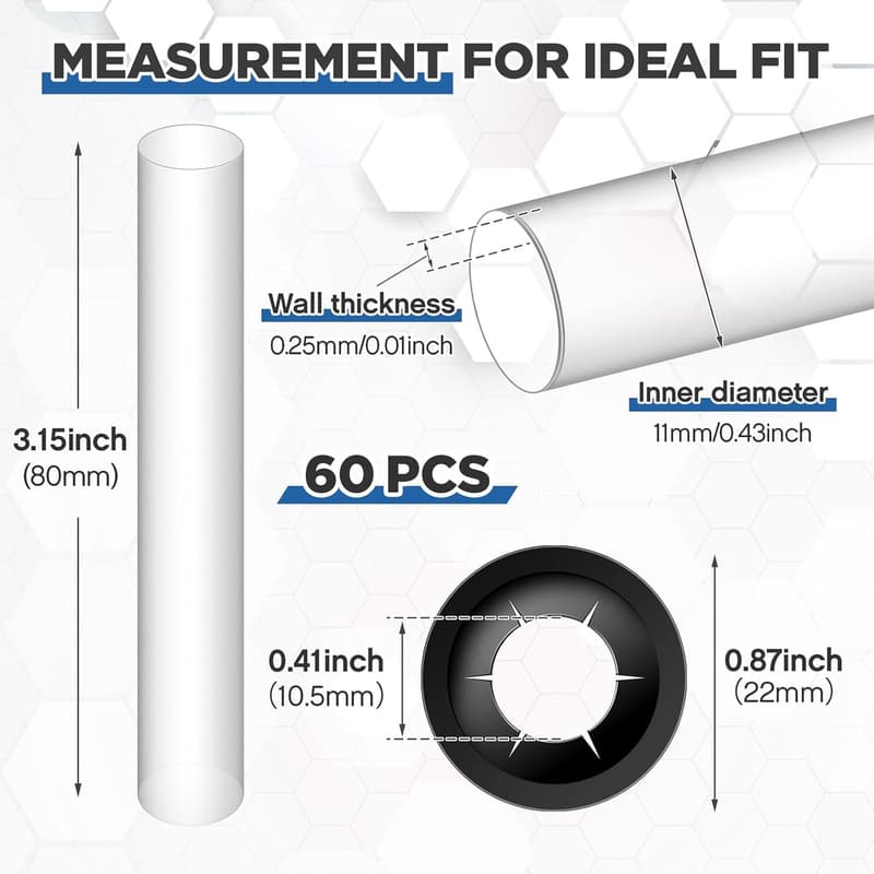 Garage Door Hinge Roller Sleeve Set - 60 Pcs, 11mm ID, Quiet Operation