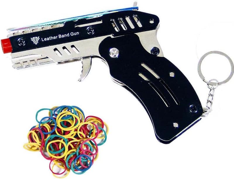Mini Foldable Rubber Band Gun Keychain with 100 Color Bands
