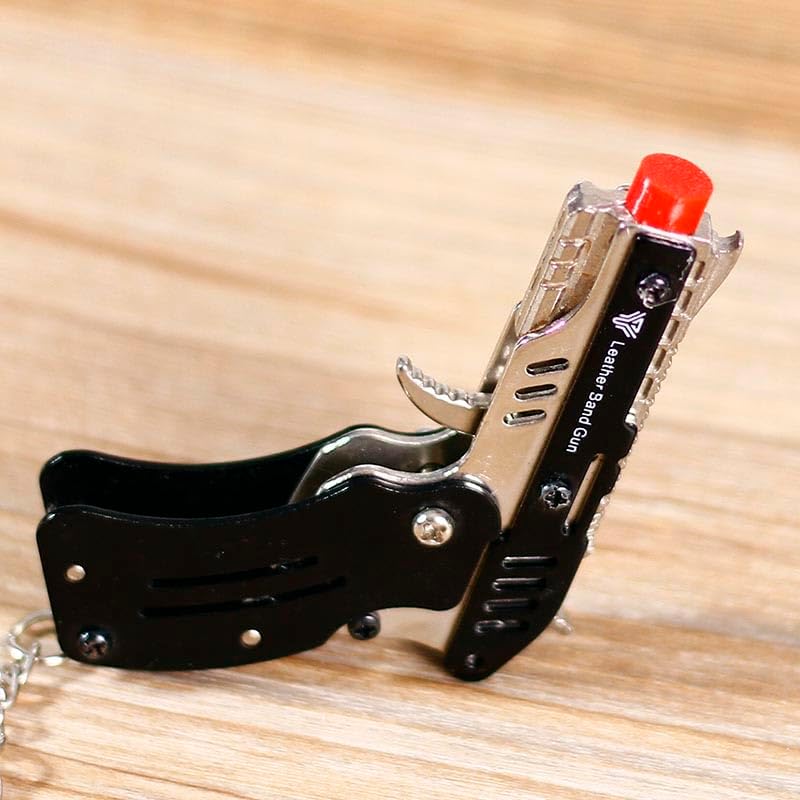 Mini Foldable Rubber Band Gun Keychain with 100 Color Bands