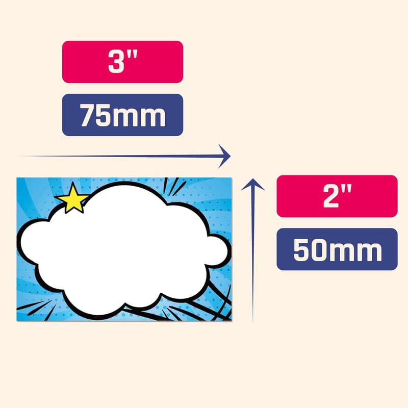 Superhero Comic Name Tag Stickers for Kids - 250 Pack, 10 Designs