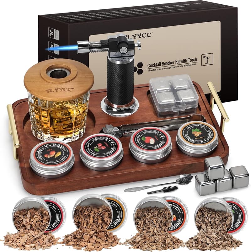 Whiskey Smoker Kit with Torch and Wood Chips - Perfect Gift for Dad