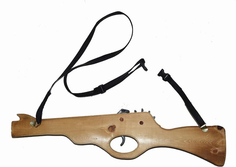 Continuous Firing Wooden Rubber Band Gun with Adjustable Strap