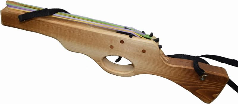 Continuous Firing Wooden Rubber Band Gun with Adjustable Strap