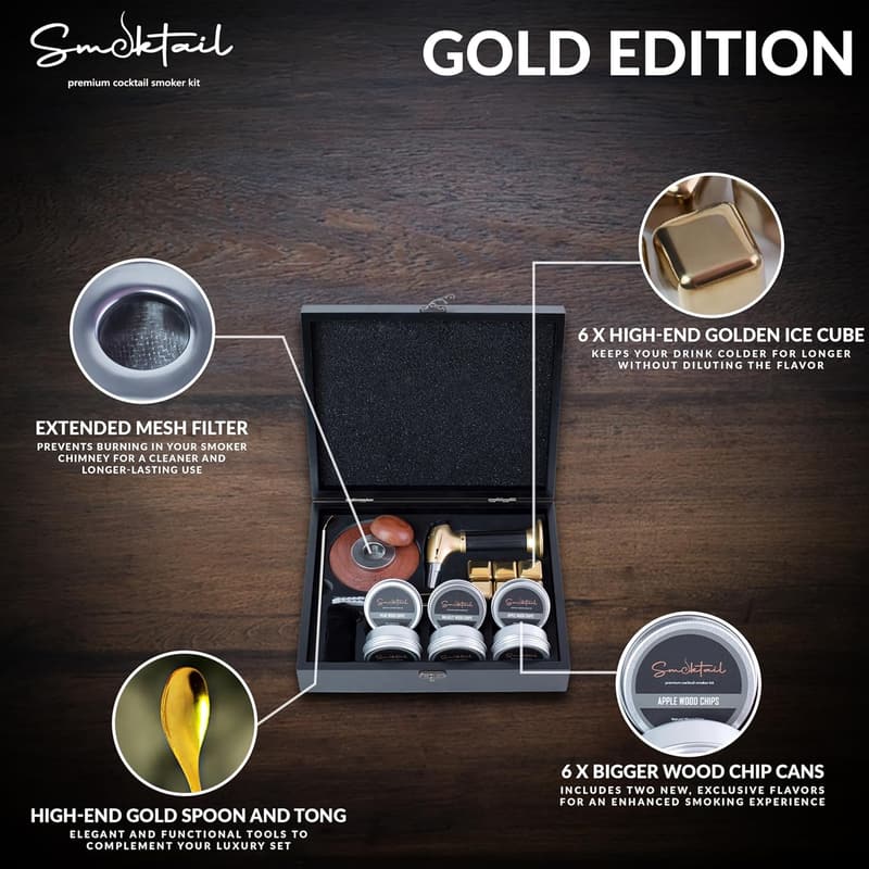 Luxury Cocktail Smoker Kit – Gold Edition for Bourbon & Whiskey
