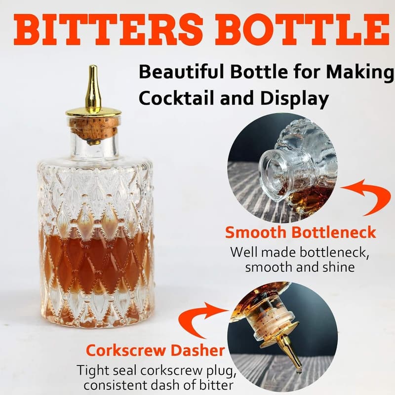 Vintage Glass Bitters Bottle Set for Home Bar (3 Pack)