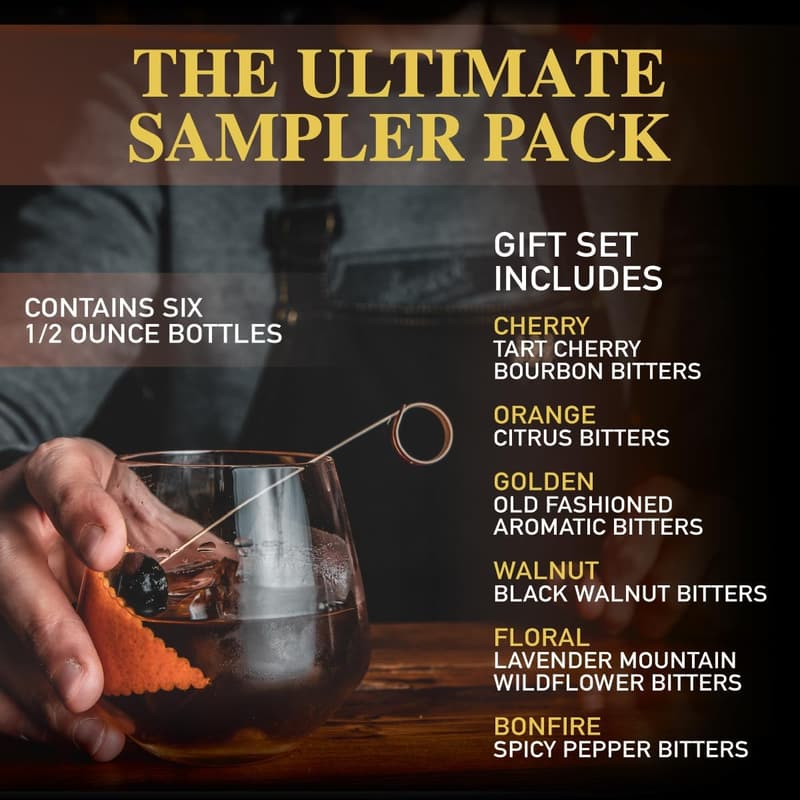 Cocktail Bitters Sampler Set – 6 Flavors, 6 Bottles, Gift Set