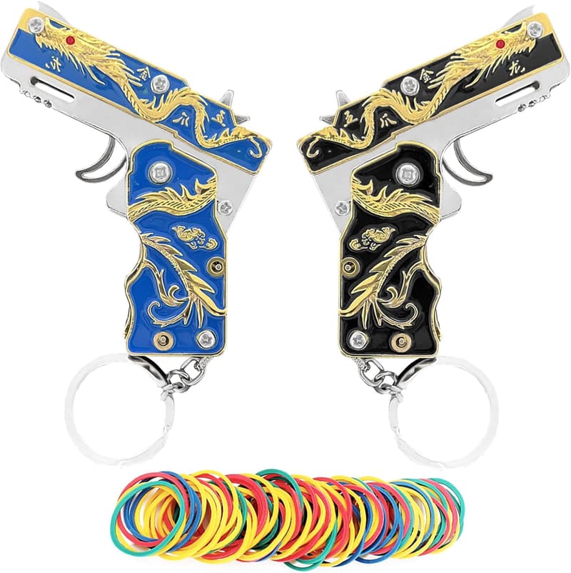 Mini Gold Dragon Rubber Band Gun Keychain - 2pcs Outdoor Gift