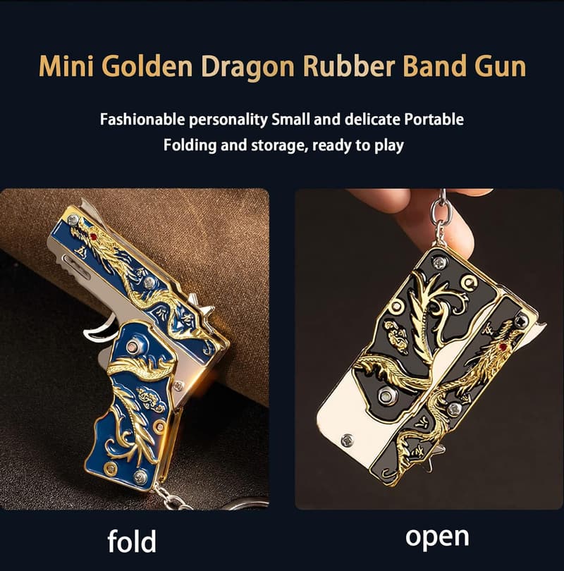 Mini Gold Dragon Rubber Band Gun Keychain - 2pcs Outdoor Gift