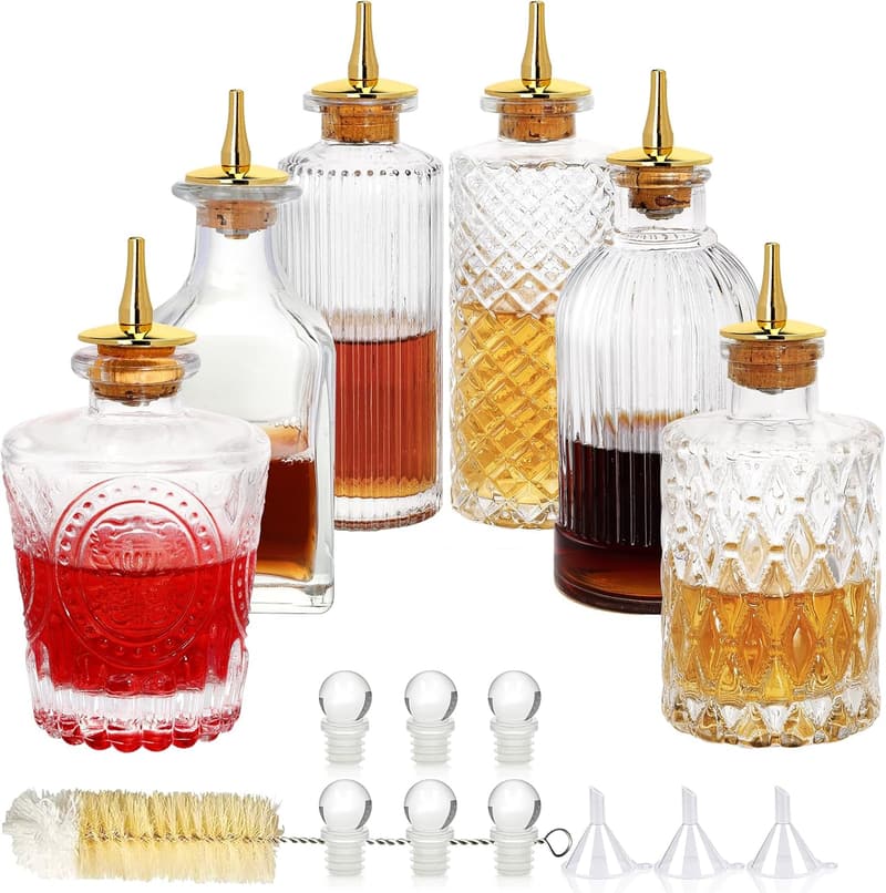 Bitters Bottles Set of 6 - Glass Dispenser Bottles with Stoppers