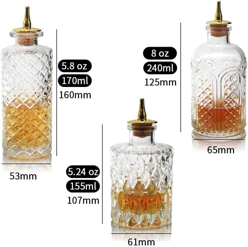 Glass Bitters Bottle with Dasher Top for Cocktails