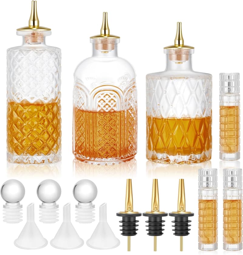 Cocktail Bitters Bottle Set - 6 Glass Bottles with Dasher and Stopper