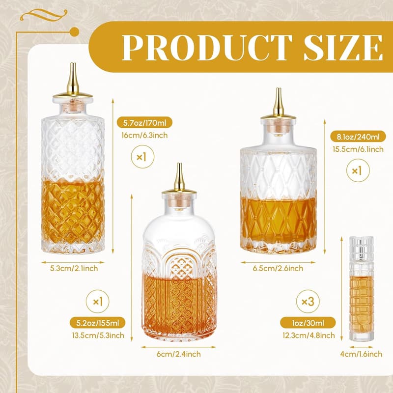 Cocktail Bitters Bottle Set - 6 Glass Bottles with Dasher and Stopper