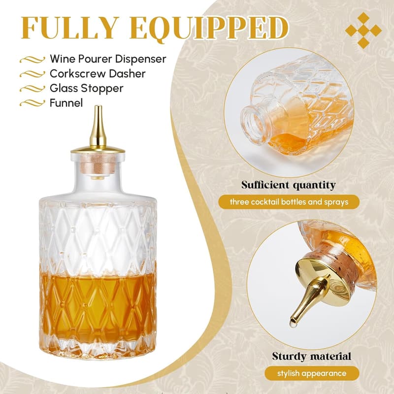 Cocktail Bitters Bottle Set - 6 Glass Bottles with Dasher and Stopper
